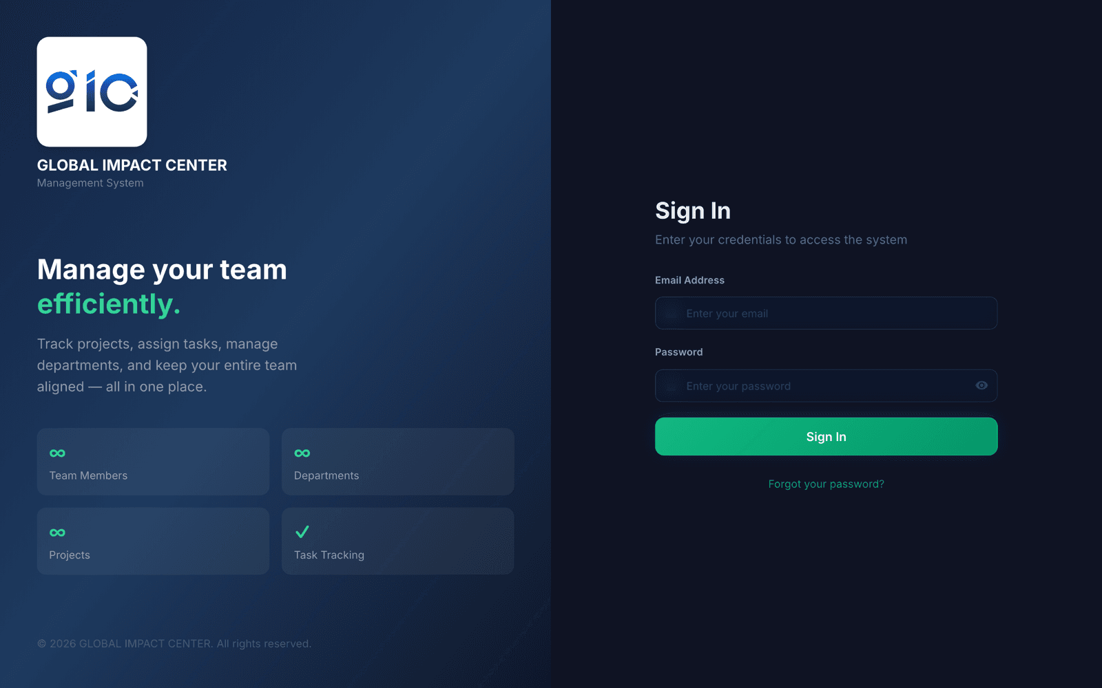 GIC Team Management System — homepage